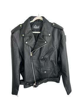Vintage Asphalt Heavy Motorcycle Jacket Mens 52 Black Leather Full Zip Biker XXL